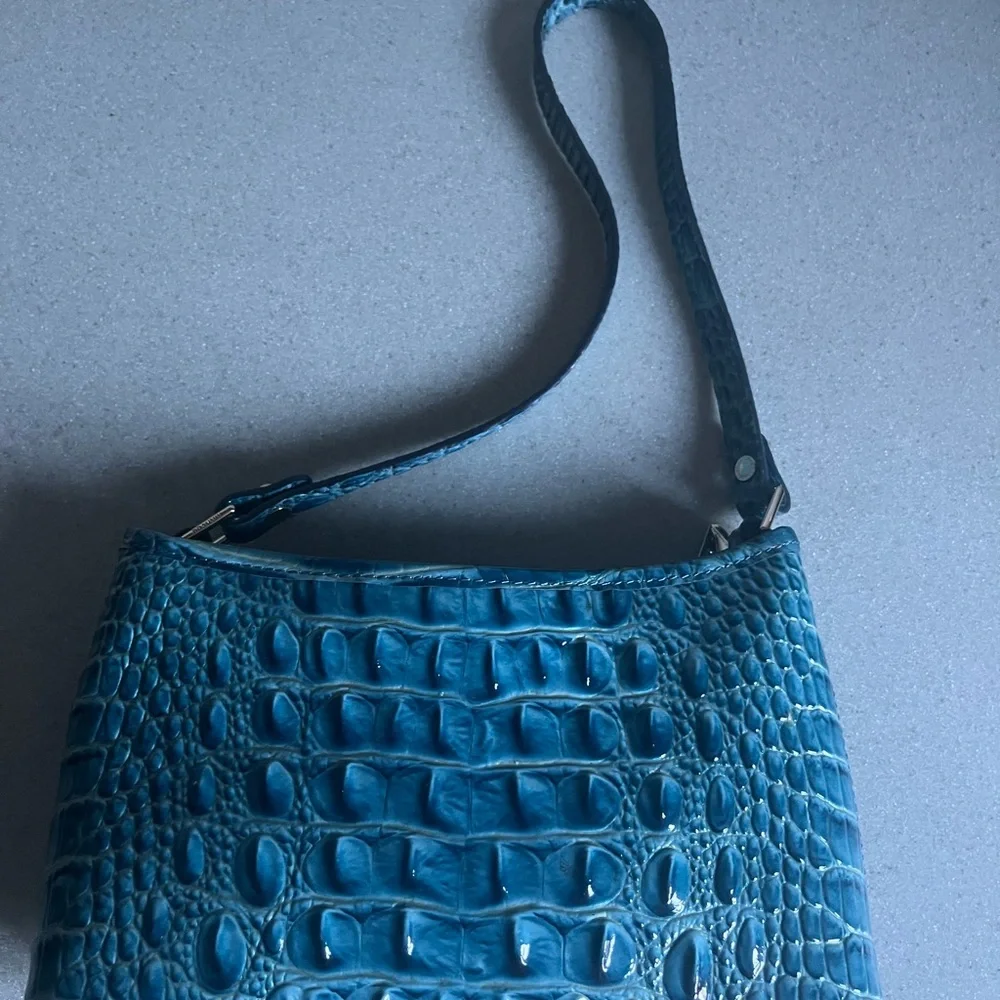 Brahmin Blue Croc-Embossed Leather Shoulder Bag beautiful Blue - Picture 9 of 11
